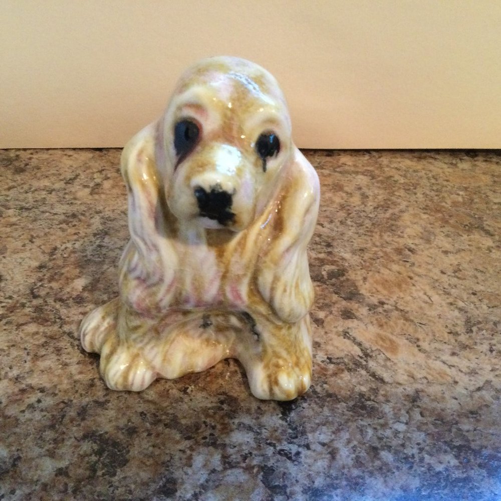 Ceramic dog figurine signed cute